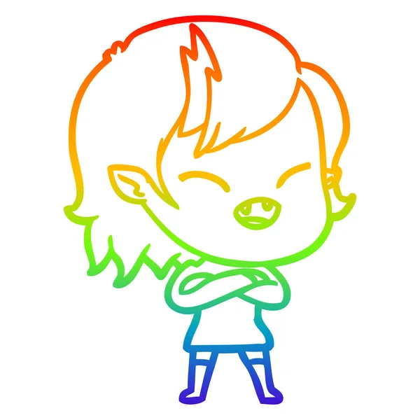 Linea gradiente arcobaleno disegno cartone animato ridere ragazza vampiro con — Vettoriale Stock