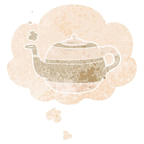 Cartoon teapot and thought bubble in retro textured style — Stock Vector