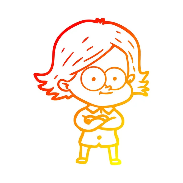 Warme Gradienten Linie Zeichnung glücklich Cartoon Mädchen — Stockvektor