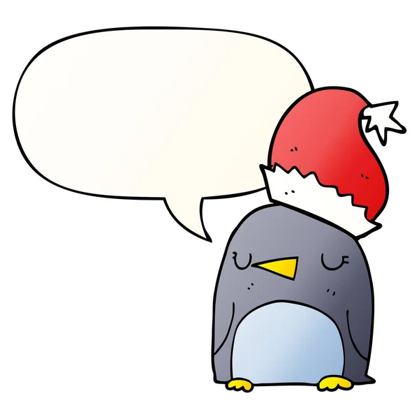 Bonito pinguim de Natal e bolha de fala em styl gradiente suave — Vetor de Stock