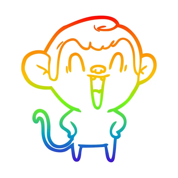 Regenbogen-Gradienten-Linie Zeichnung Karikatur lachender Affe — Stockvektor