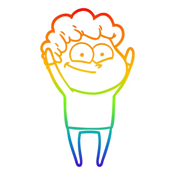 Regenboog gradiënt lijntekening cartoon gelukkig man — Stockvector