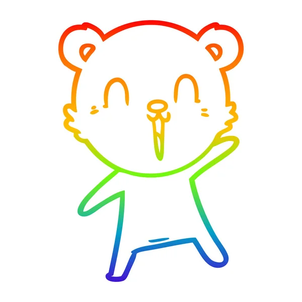 Rainbow gradient line drawing happy cartoon polar bear — Stock Vector