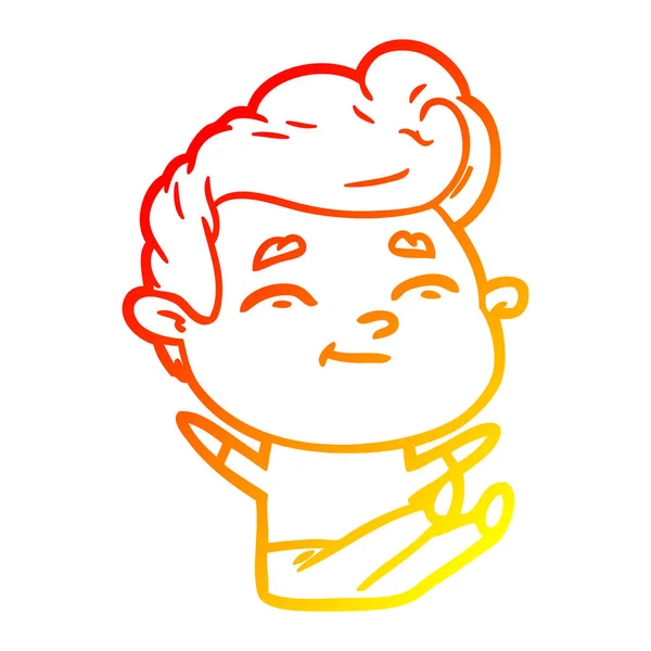 座っている幸せな漫画の男を描く暖かいグラデーションライン — ストックベクタ