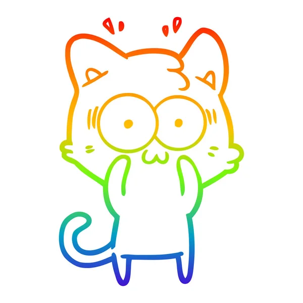 Rainbow gradient line drawing cartoon surprised cat — Stock Vector