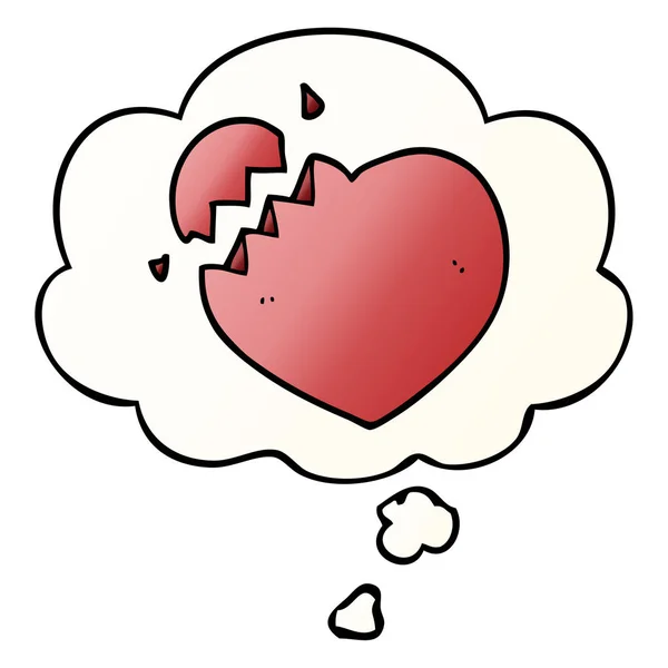 Cartoon broken heart and thought bubble in smooth gradient style — Stock Vector