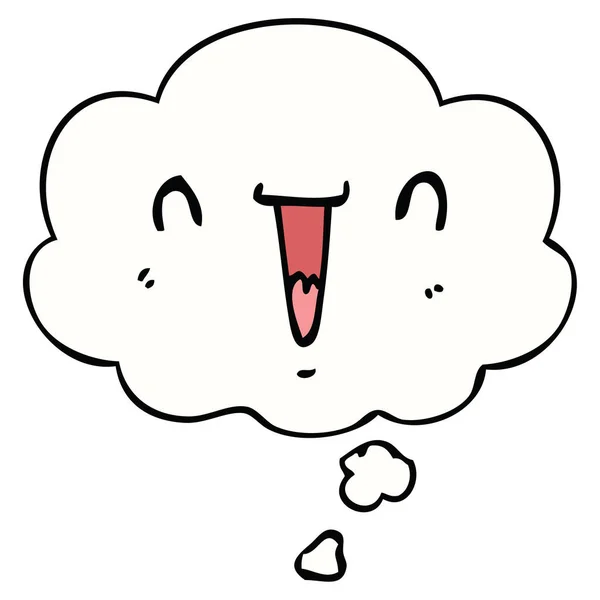 Sevimli mutlu karikatür yüz ve düşünce balonu — Stok Vektör