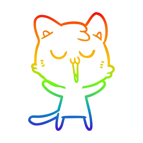 Gradient arc-en-ciel ligne dessin dessin animé chat chant — Image vectorielle