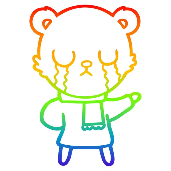Linea gradiente arcobaleno disegno piangendo orso polare cartone animato — Vettoriale Stock