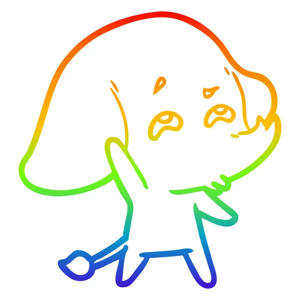 Rainbow gradient line drawing cartoon elephant remembering — Stock Vector