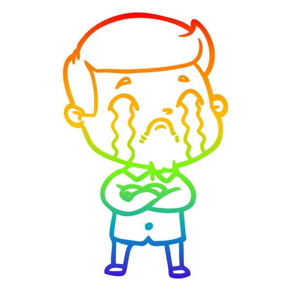 Regenbogengradienten Linie Zeichnung Cartoon Mann weinen — Stockvektor