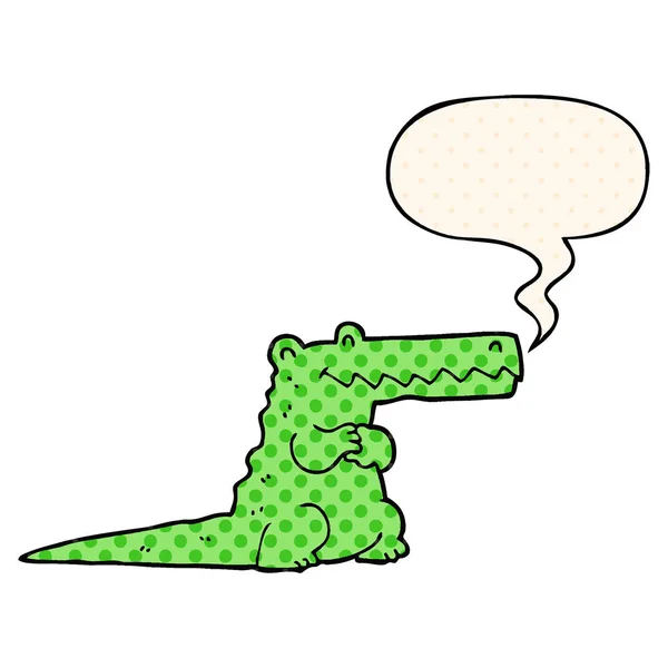 Crocodilo dos desenhos animados e bolha de fala em estilo de quadrinhos — Vetor de Stock