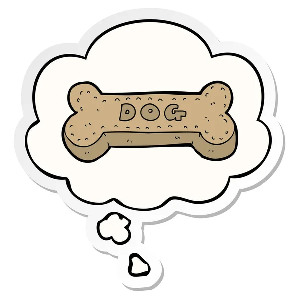 Galleta de perro de dibujos animados y burbuja de pensamiento como una pegatina impresa — Vector de stock