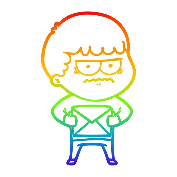 Arco iris gradiente línea dibujo dibujos animados hombre molesto — Vector de stock