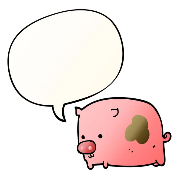 Cartoon pig and speech bubble in smooth gradient style — Stock Vector