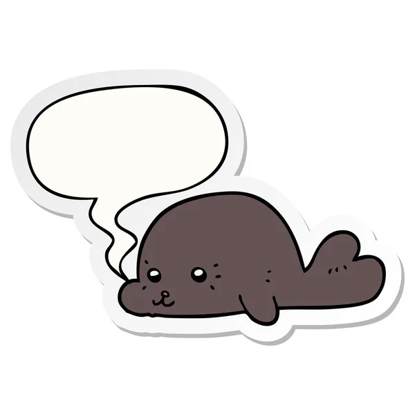 Cartoon baby seal and speech bubble sticker — Stock Vector