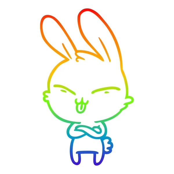 Linea gradiente arcobaleno disegno carino coniglio cartone animato — Vettoriale Stock