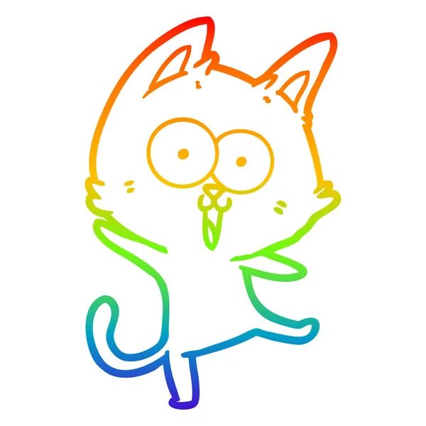 Rainbow gradient ligne dessin drôle dessin animé chat — Image vectorielle