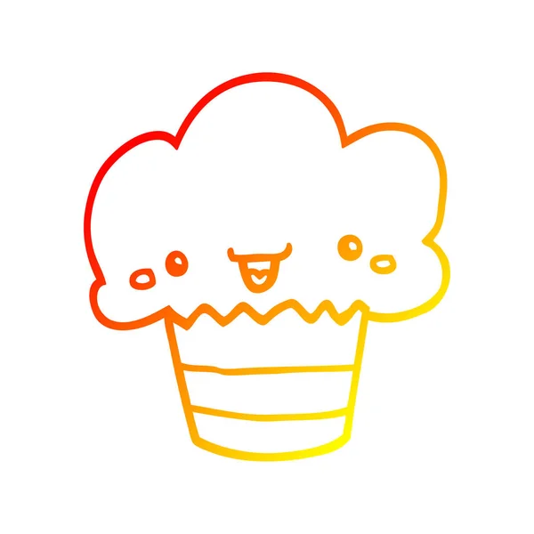 Linha gradiente quente desenho de cupcake desenhos animados com rosto —  Vetores de Stock