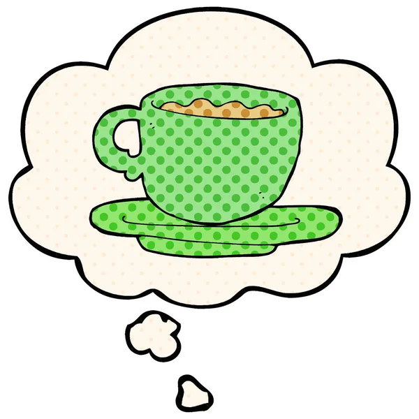Kreslený šálek čaje a myšlenkové bubliny ve stylu komiksů — Stockový vektor