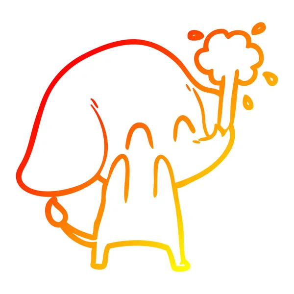 Línea de gradiente caliente dibujo lindo elefante de dibujos animados chorro de agua — Vector de stock