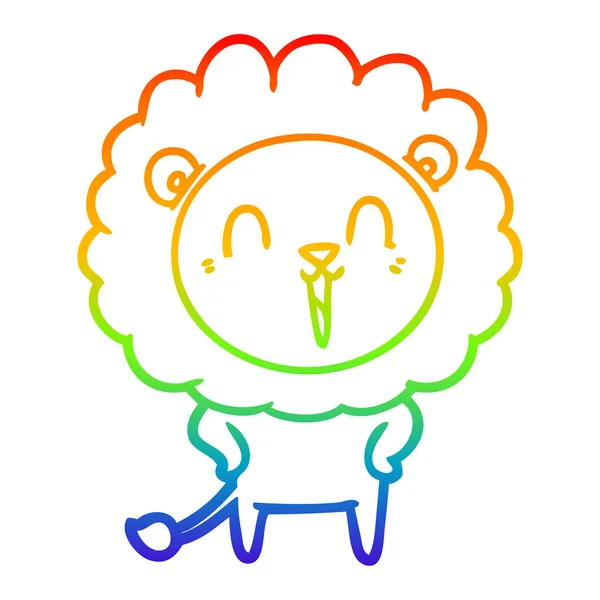 Arco iris gradiente línea dibujo riendo león dibujos animados — Vector de stock