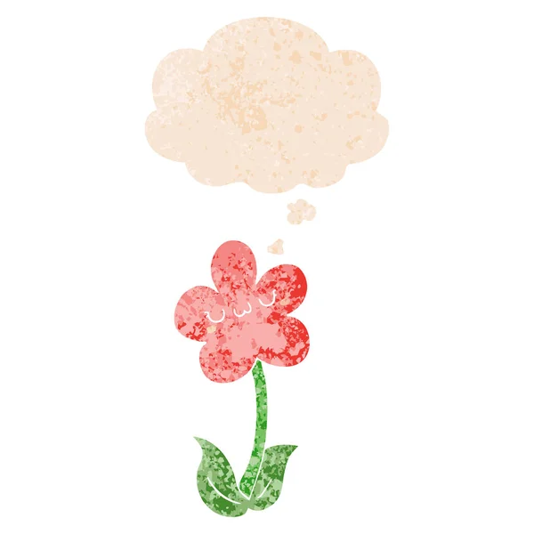 Καρτούν λουλούδι και φούσκα σκέψης σε ρετρό υφή στυλ — Διανυσματικό Αρχείο