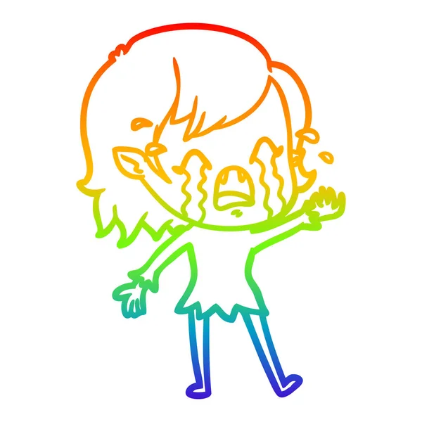 虹のグラデーションライン描画漫画泣く吸血鬼の女の子 — ストックベクタ
