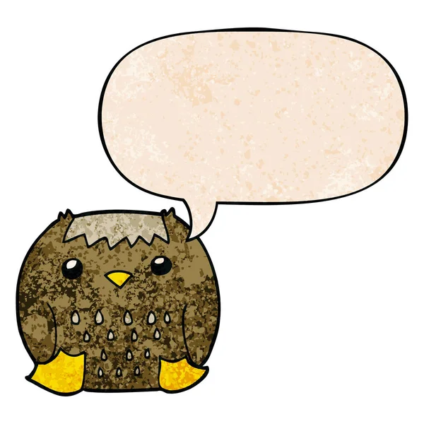 Cartoon owl and speech bubble in retro texture style — Stock Vector