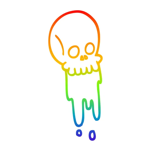 Línea de gradiente arco iris dibujo dibujos animados sangre goteo cráneo — Vector de stock