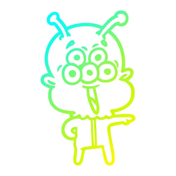 Froid dégradé ligne dessin heureux dessin animé alien — Image vectorielle