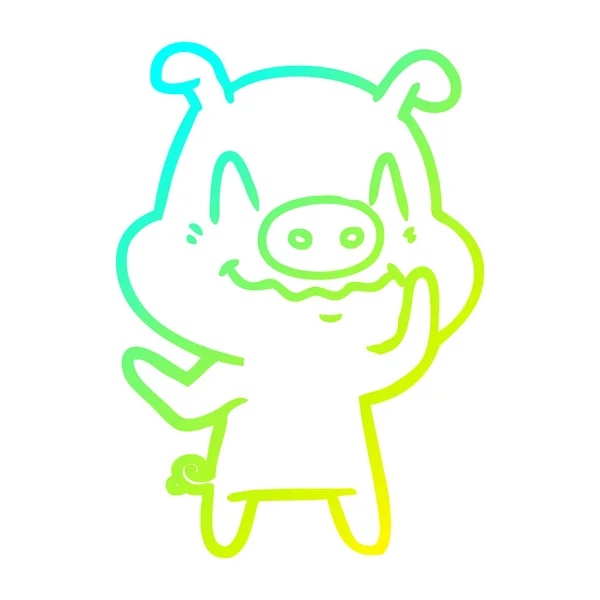 冷たいグラデーションライン描画神経質な漫画の豚 — ストックベクタ