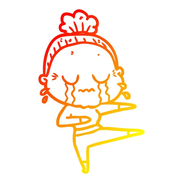 Línea de gradiente caliente dibujo de dibujos animados vieja bailarina llorando — Vector de stock