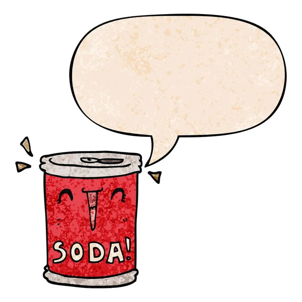 Cartoon soda can and speech bubble in retro texture style — Stock Vector