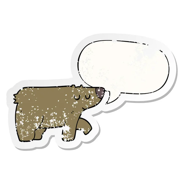 Urso dos desenhos animados e bolha de fala adesivo angustiado — Vetor de Stock