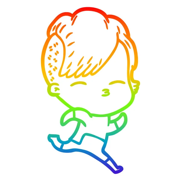 Arco iris gradiente línea dibujo de dibujos animados chica con cl futurista — Vector de stock