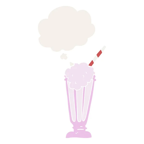 Cartoon milkshake en gedachte bubble in retro stijl — Stockvector