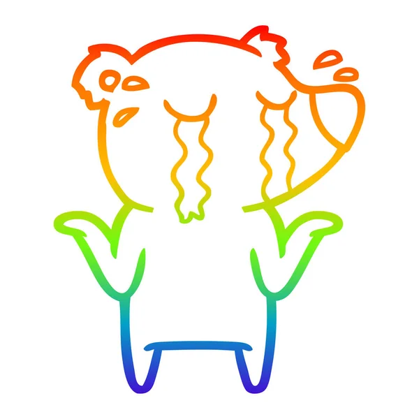 虹のグラデーションライン描画漫画泣くクマ — ストックベクタ
