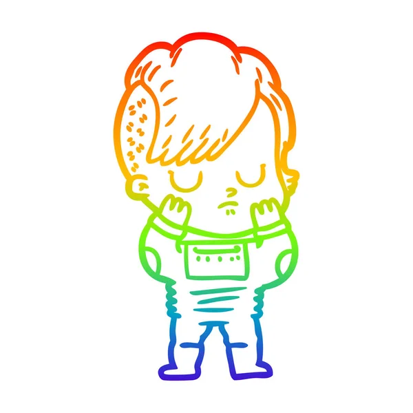 Linea gradiente arcobaleno disegno donna cartone animato — Vettoriale Stock