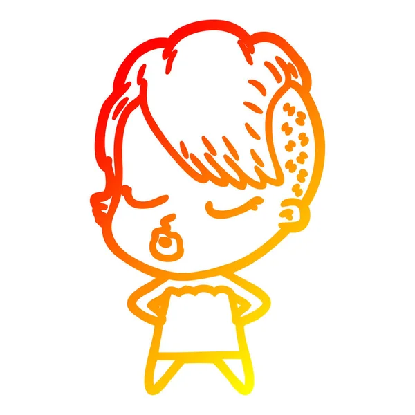 Warme kleurovergang lijntekening cartoon pretty hipster meisje — Stockvector