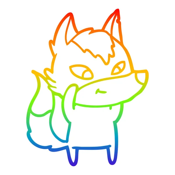 Arco-íris linha gradiente desenho amigável desenho animado lobo —  Vetores de Stock