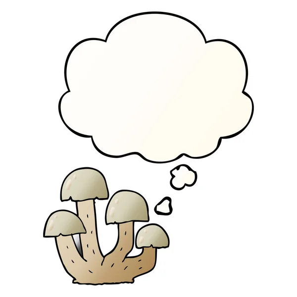 Champignon dessin animé et bulle de pensée dans un style dégradé lisse — Image vectorielle