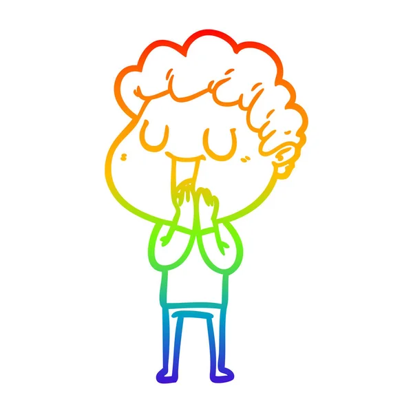 Rainbow gradient linje ritning skrattande tecknad man — Stock vektor