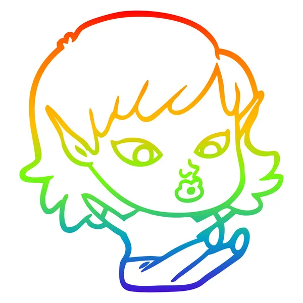 Rainbow gradient ligne dessin jolie dessin animé elfe fille — Image vectorielle