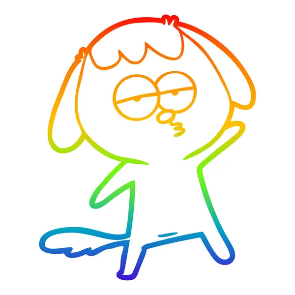 Rainbow gradient line drawing cartoon bored dog — Stock Vector