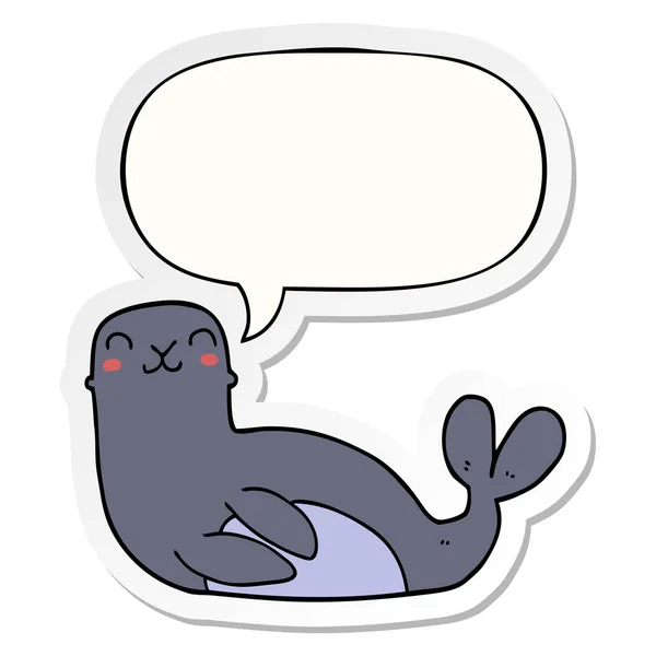 Cartoon seal and speech bubble sticker — Stock Vector