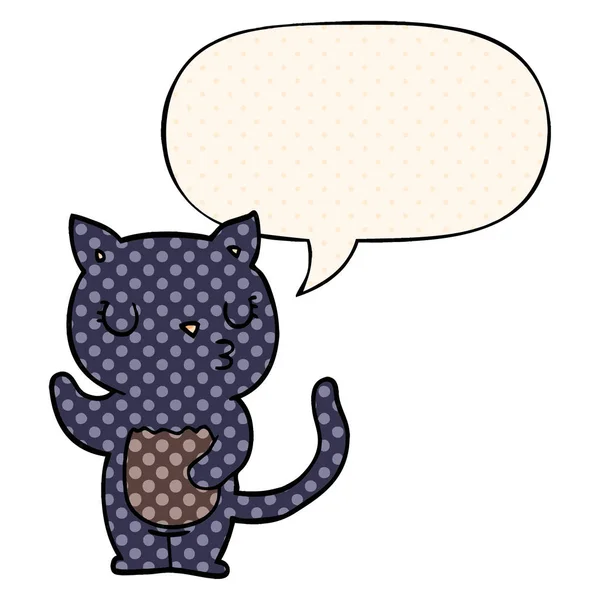 Lindo gato de dibujos animados y burbuja de habla en estilo de cómic — Archivo Imágenes Vectoriales