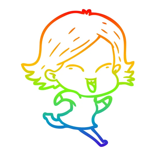 Arco iris gradiente línea dibujo feliz dibujos animados chica — Archivo Imágenes Vectoriales