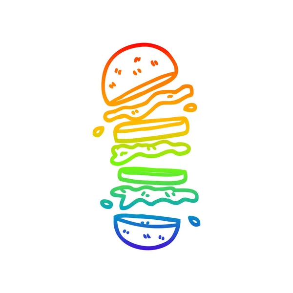 Rainbow Gradient Line Zeichnung Cartoon Burger — Stockvektor