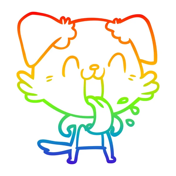 Regenbogen-Gradienten-Linie Zeichnung Karikatur hechelnder Hund — Stockvektor